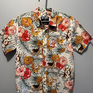 Hot Topic Corgi Print Hawaiian Button Down Short Sleeve Shirt